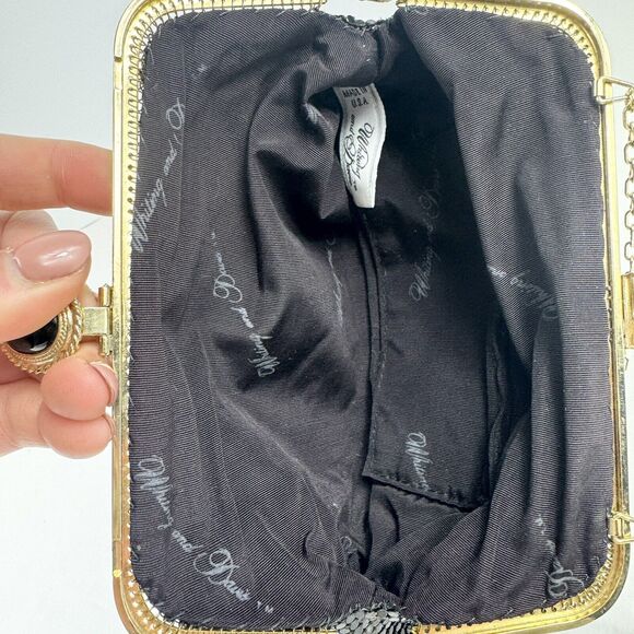 VTG Whiting & Davis Clutch Purse Black Metal Mesh Beaded Closure Chain Strap USA - Picture 5 of 15